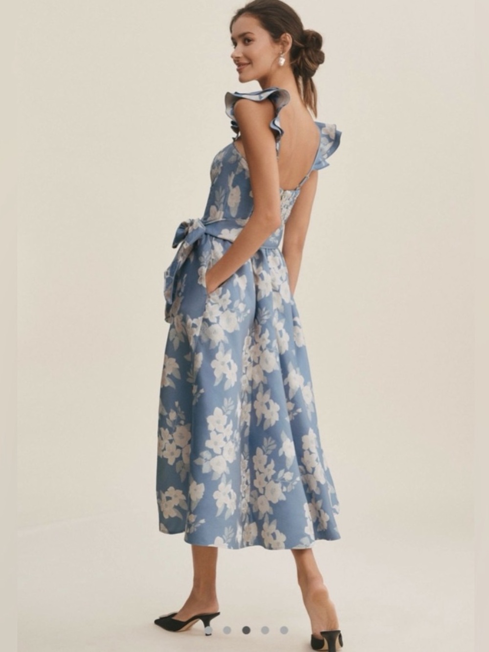 V. Chapman Blue Floral Midi Dress with White Blossoms - Picture 2 of 9